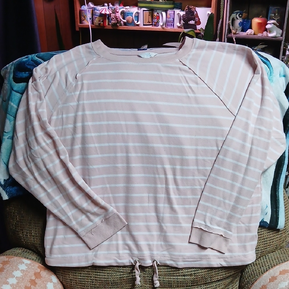 Time and Tru Blush and White Striped Top